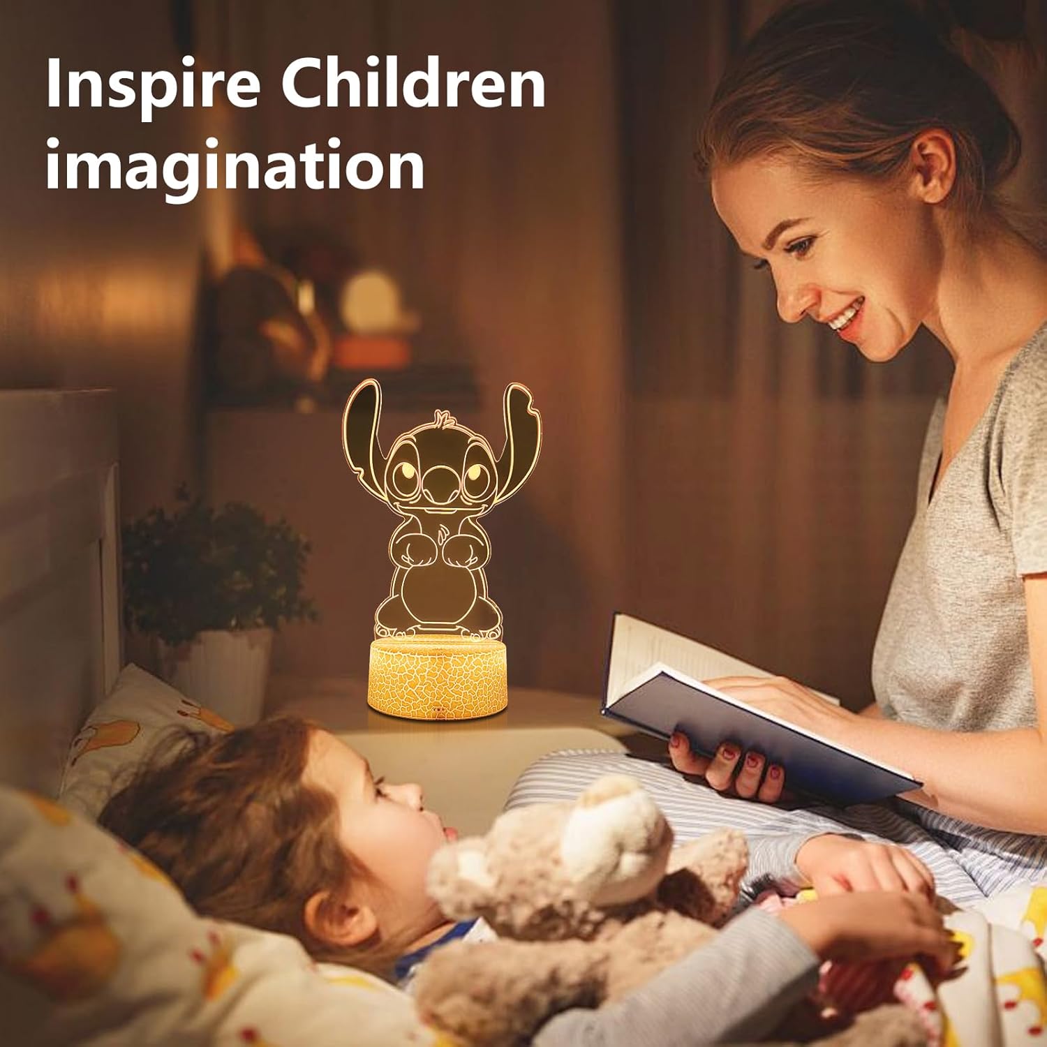 Stitch and Kitty 3D LED Night Light – Child-Safe Bedside Lamp with Timer and Auto Shutoff for Bedroom Decor