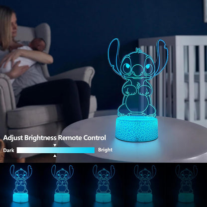 Stitch and Kitty 3D LED Night Light – Child-Safe Bedside Lamp with Timer and Auto Shutoff for Bedroom Decor