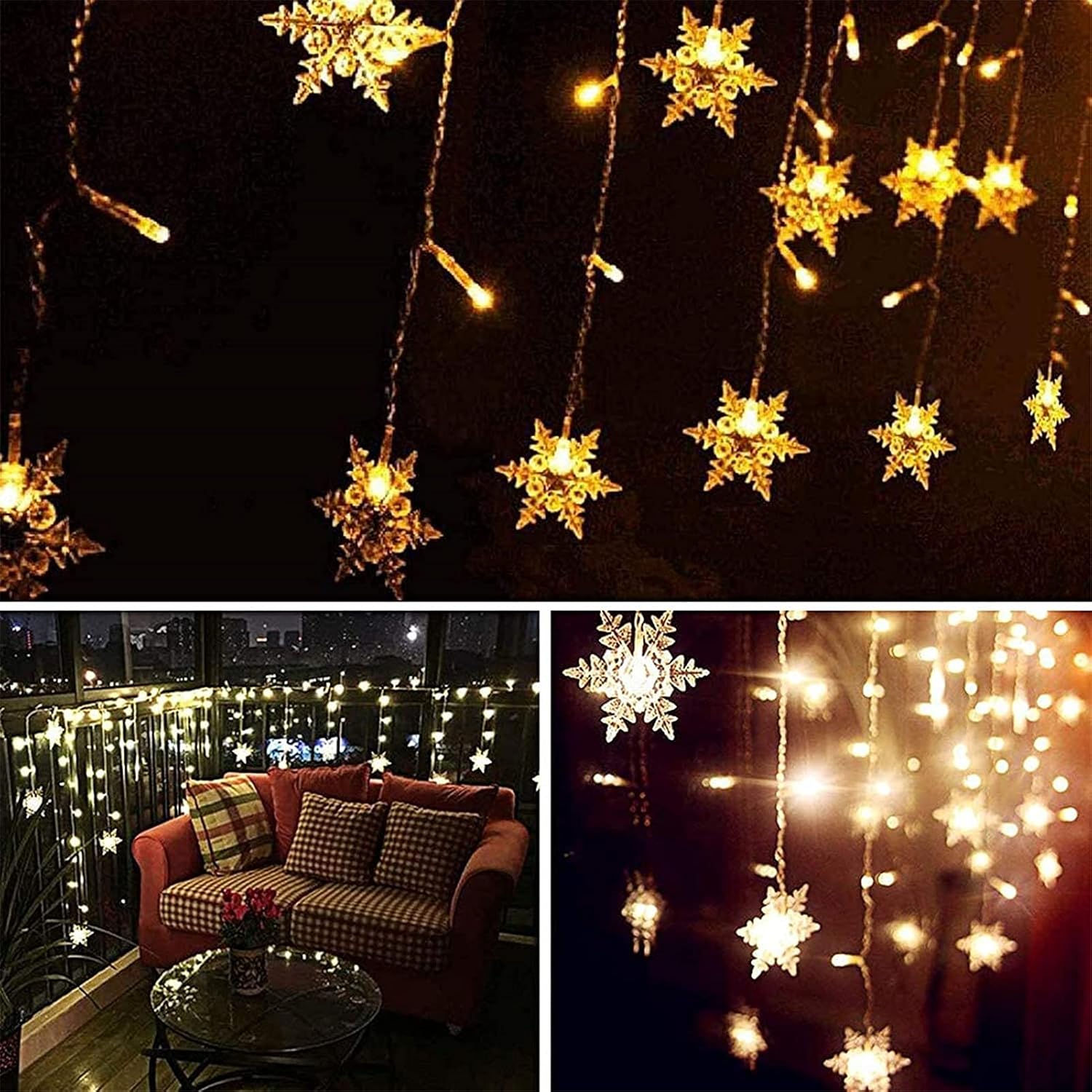 String Lights LED Snowflake Curtain – Outdoor Party and Camping Fairy Light, 3.5m Hanging Warm White
