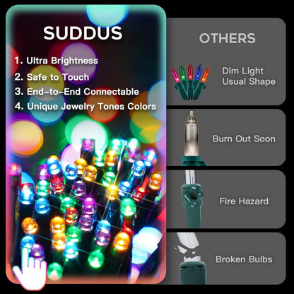 suddus 66ft LED String Lights – Worry-Free Indoor and Outdoor Lighting with IP44 Waterproofing and Short-Circuit Protection