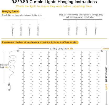 suddus Fairy Curtain Lights for Self-Care – 9.8x9.8ft 300 LED Warm White Dimmable, Soothing Night Light for Bath and Meditation Space