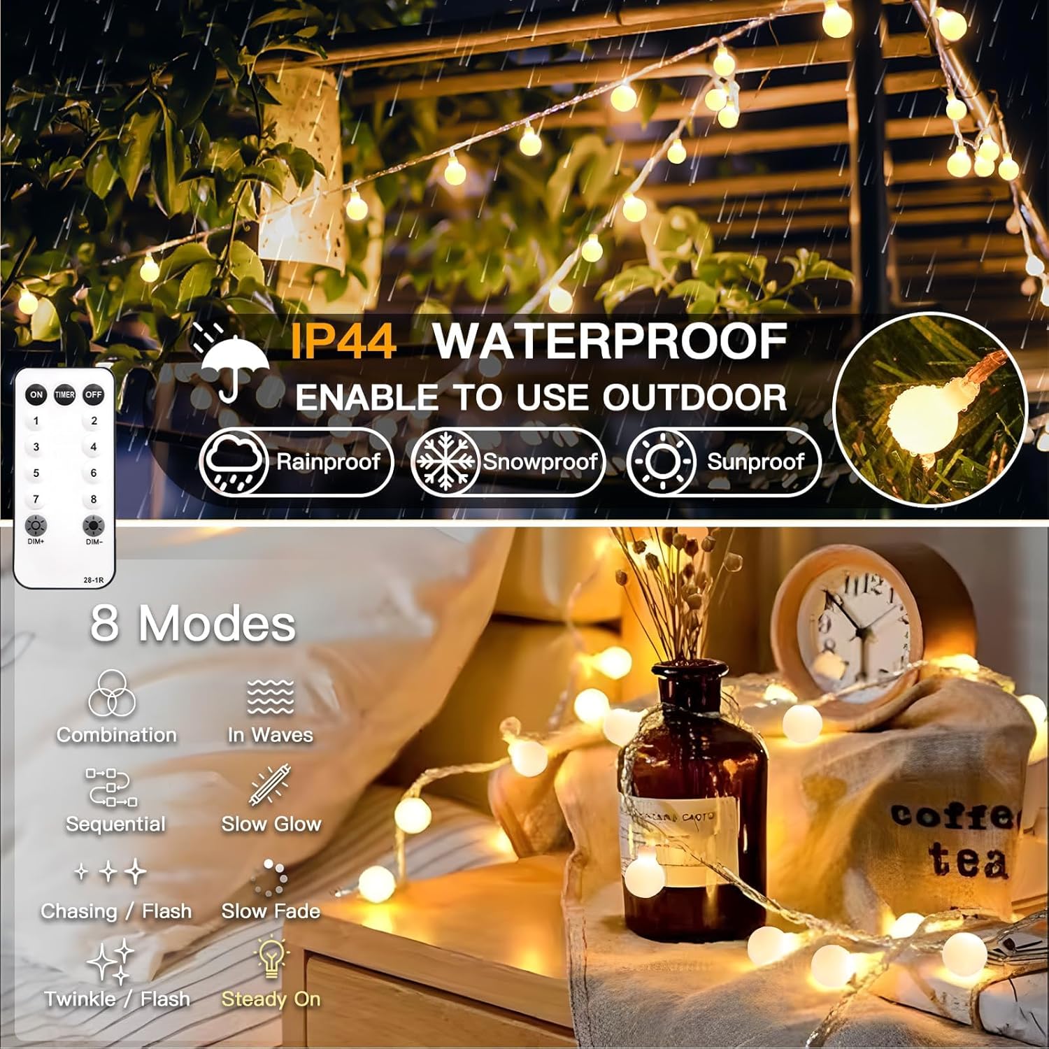 suddus Plug-in Globe Fairy Lights – 8 Lighting Modes with Timer for Aesthetic Apartment Windows and Mantle Styling