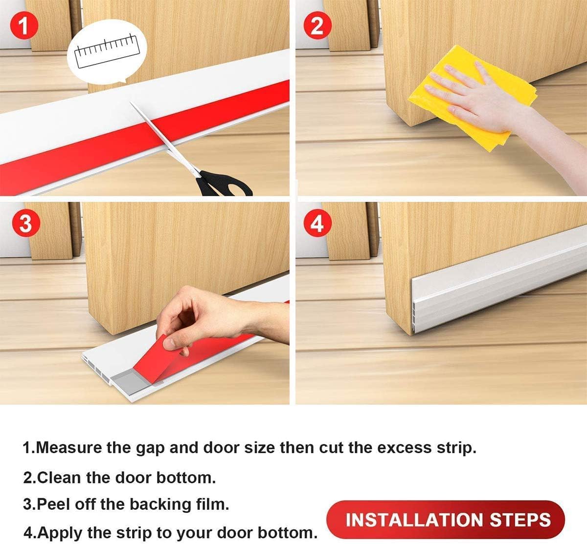 Suptikes Door Sweep for Bedtime Wind-Down, Self-Adhesive Silicone Draft Guard for Bedroom