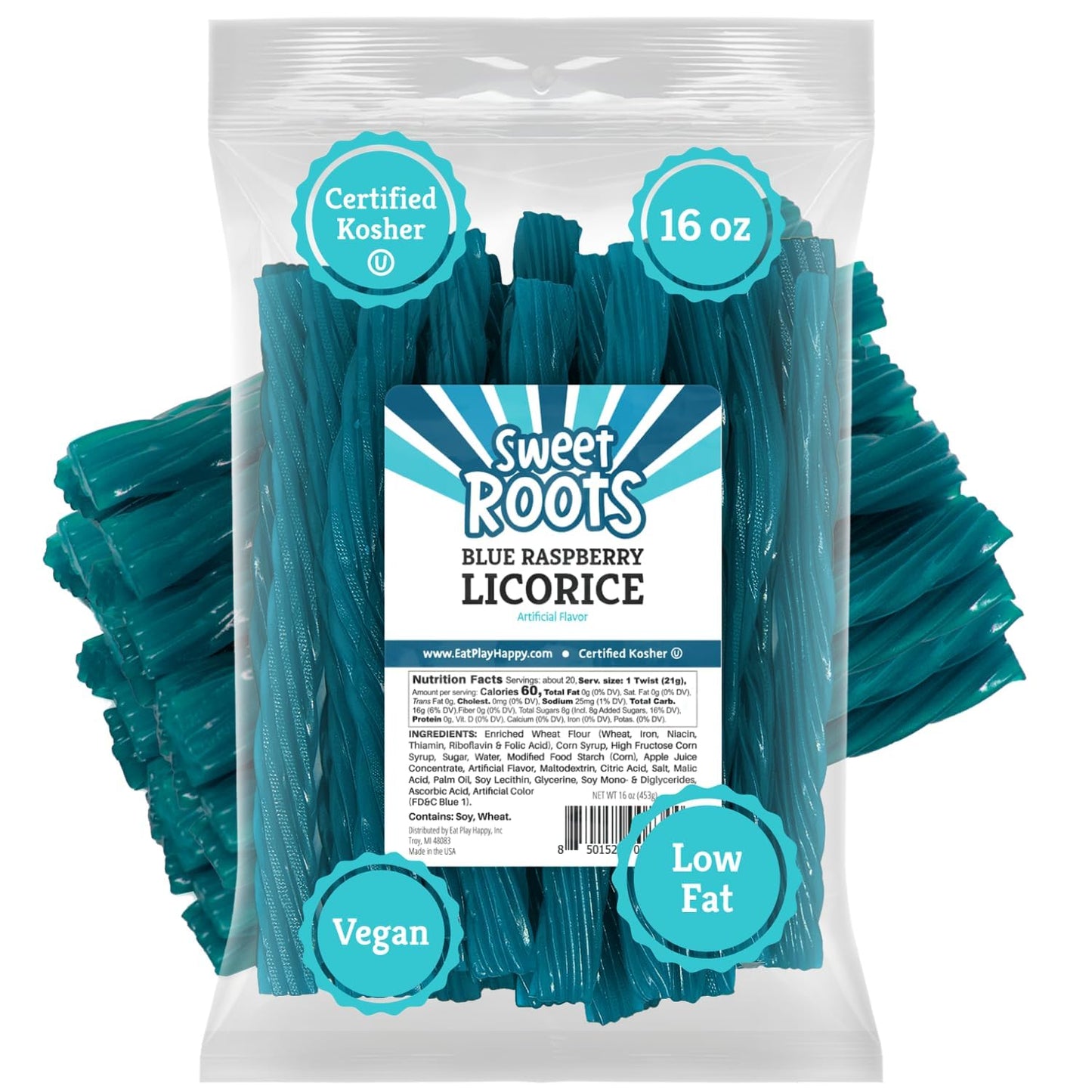 Sweet Roots Blue Raspberry Licorice Twists – 1 Lb Gourmet Candy Gift Bag for Mom, Women, and Nostalgic Candy Lovers