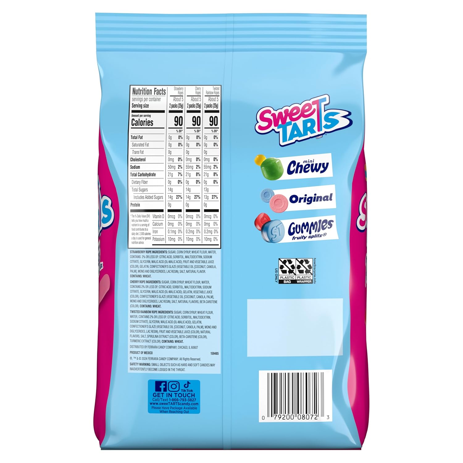 SweeTARTS Ropes 15 oz Resealable Candy Bag – Portable Tangy Treat for Tailgates, Festivals, and Outdoor Movie Nights