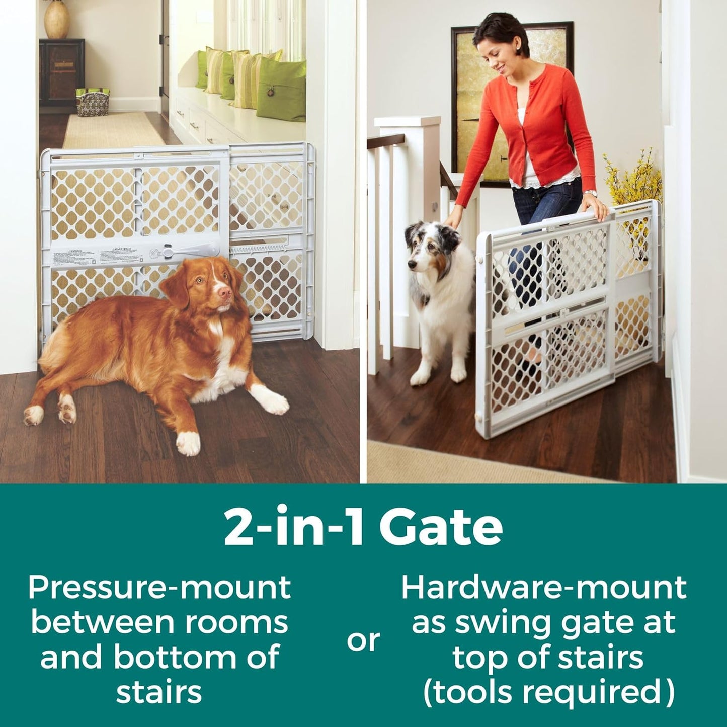swing gate functionality with included hardware for stairway or doorway use