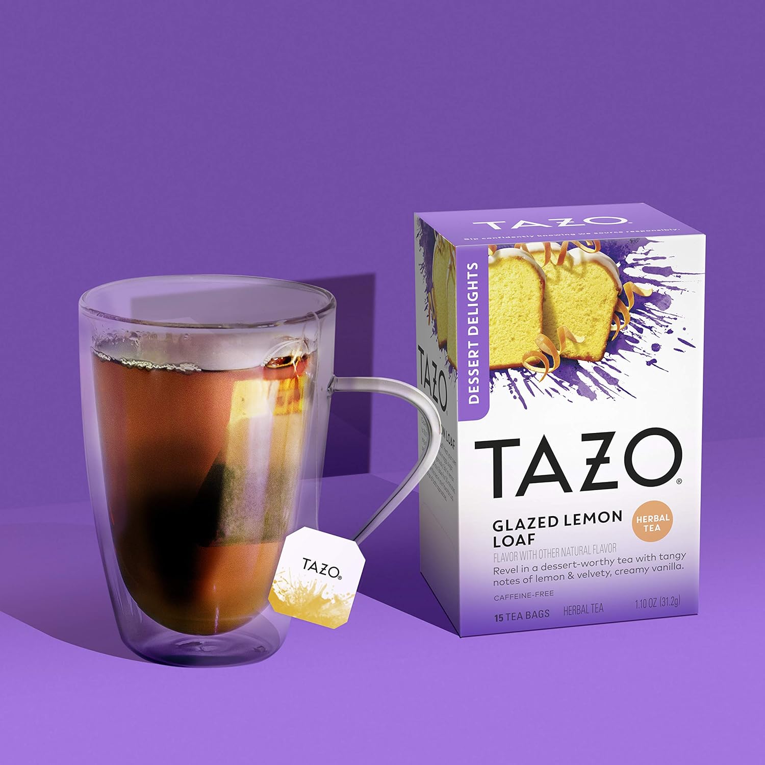 TAZO Glazed Lemon Loaf Herbal Tea – Elegant Dessert Tea Experience Crafted with Rose Petals and Vanilla