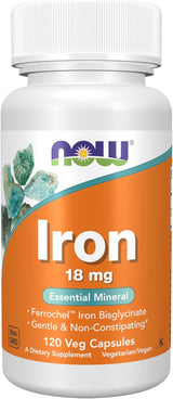 NOW Foods Iron 18 mg Vegan Iron – Morning Routine Stack for Studious Energy, 120 Vegetable Capsules