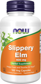 NOW Supplements Slippery Elm – Family-Owned USA-Made Herbal Supplement You Can Trust, 100 Veggie Caps 400 mg