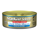 StarKist Selects No Salt Added Chunk White Albacore Tuna in Water - 4.5 oz Can for Lightweight Hiking Protein