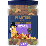 PLANTERS Deluxe Salted Mixed Nuts – Home Office Desk Snack, Resealable 34oz Canister