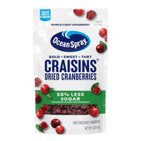 Ocean Spray Craisins 50% Less Sugar Dried Cranberries – Parent-Approved Snack for Road Trips and After-School, 5 oz Pouches, 12 Count