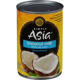 Simply Asia Unsweetened Coconut Milk for Child-Sensitive Diets, 13.66 fl oz No MSG Can for School Lunch Prep and Family Dinners