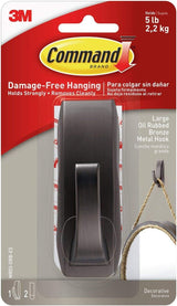 Command Oil Rubbed Bronze Decorative Hook for Hallway Wall Decor and Living Spaces, No Holes