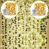KASZOO 12 Pack Fake Ivy Vine with Cool-to-Touch LEDs – Child Friendly Greenery for Playroom and Reading Corner