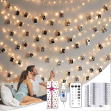 Portable Photo Clip Fairy Lights 40FT - Waterproof Flexible Copper Wire String Lights for Patio Tent Outdoor Party, USB Powered with Remote