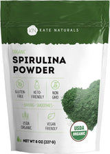 Kate Naturals Organic Spirulina Powder – Birthday Gift for Vegan Friend and Fitness Enthusiast, 8 oz