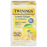 Twinings Superblends Probiotics+ Lemon & Ginger Herbal Tea – Comforting Desk Companion for Stressful Workdays, 18 Teabags