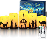 Homemory No-Wax Nativity Pillar Candles - Toddler Friendly Holiday Set for Family Room and Kids' Reading Corner, 5 Pack