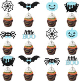 Two Spooky Halloween Party Cupcake Toppers for Home Dessert Table, 36Pcs Blue Black Glitter Picks for Cozy Fall Birthday Aesthetic and Photo Backdrop