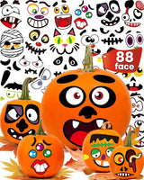 Greingways Halloween Pumpkin Decorating Stickers, 16 Sheets of Kid-Friendly Funny Faces for Preschool Craft Time and Living Room Family Fun