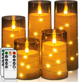 Homemory Embedded Twinkle Pillar Candles – Bedtime Mindfulness and Reading Nook Ambiance, Ivory 5 Pack Battery