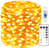 LuminHue IP67 Copper Wire Twinkle Lights 66ft – All-Weather String Lights for Backyard, Deck and Porch