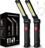LED Work Light Rechargeable Flashlight – Durable Field Light for Camping and Night Fishing, 4.9 oz Foldable Magnetic Torch with USB-C Charging, 2-Pack