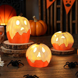 Halloween Decorations Light Up Ghost Pumpkin Set of 3 – Handmade Painted Centerpiece for Dining Table and Entryway Console