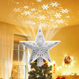 Lumabelle 3D Hollow Star Tree Topper – Festive Foyer Centerpiece with 6 LED Projection Patterns and Warm Glitter Glow