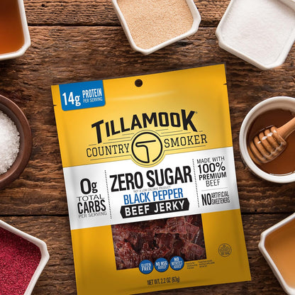 Tillamook Country Smoker High Protein Beef Jerky, Black Pepper, 6.5 Ounce — Commute Snack for Focus and Satiety at Work