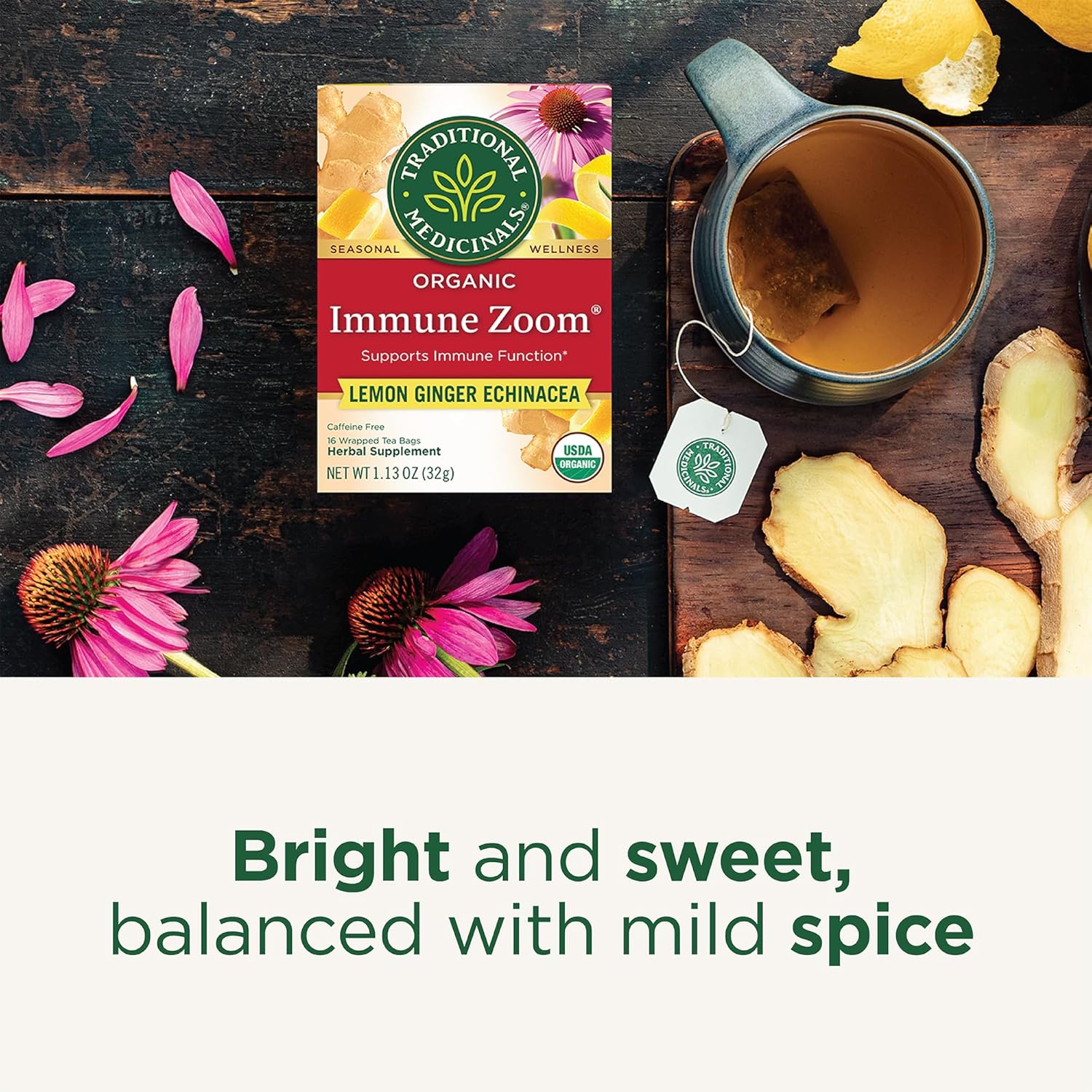 Traditional Medicinals Organic Immune Zoom Lemon Ginger Tea - Housewarming Gift for the Tea Lover in Your Life
