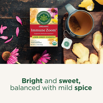 Traditional Medicinals Organic Immune Zoom Lemon Ginger Tea - Housewarming Gift for the Tea Lover in Your Life