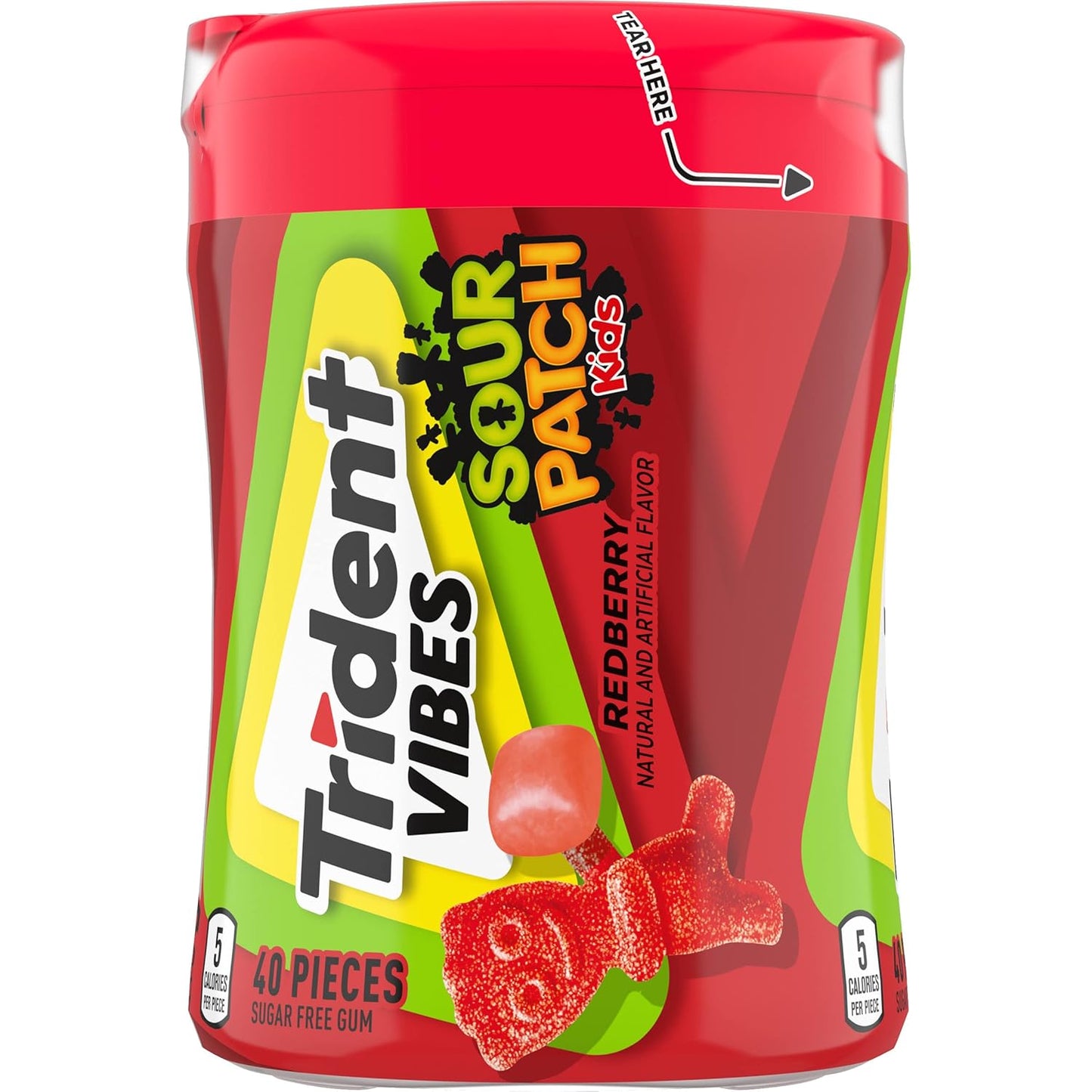 Trident Vibes SOUR PATCH KIDS Blue Raspberry Sugar-Free Chewing Gum – Beach Bag and Patio Companion, 4-Bottle 160 Count