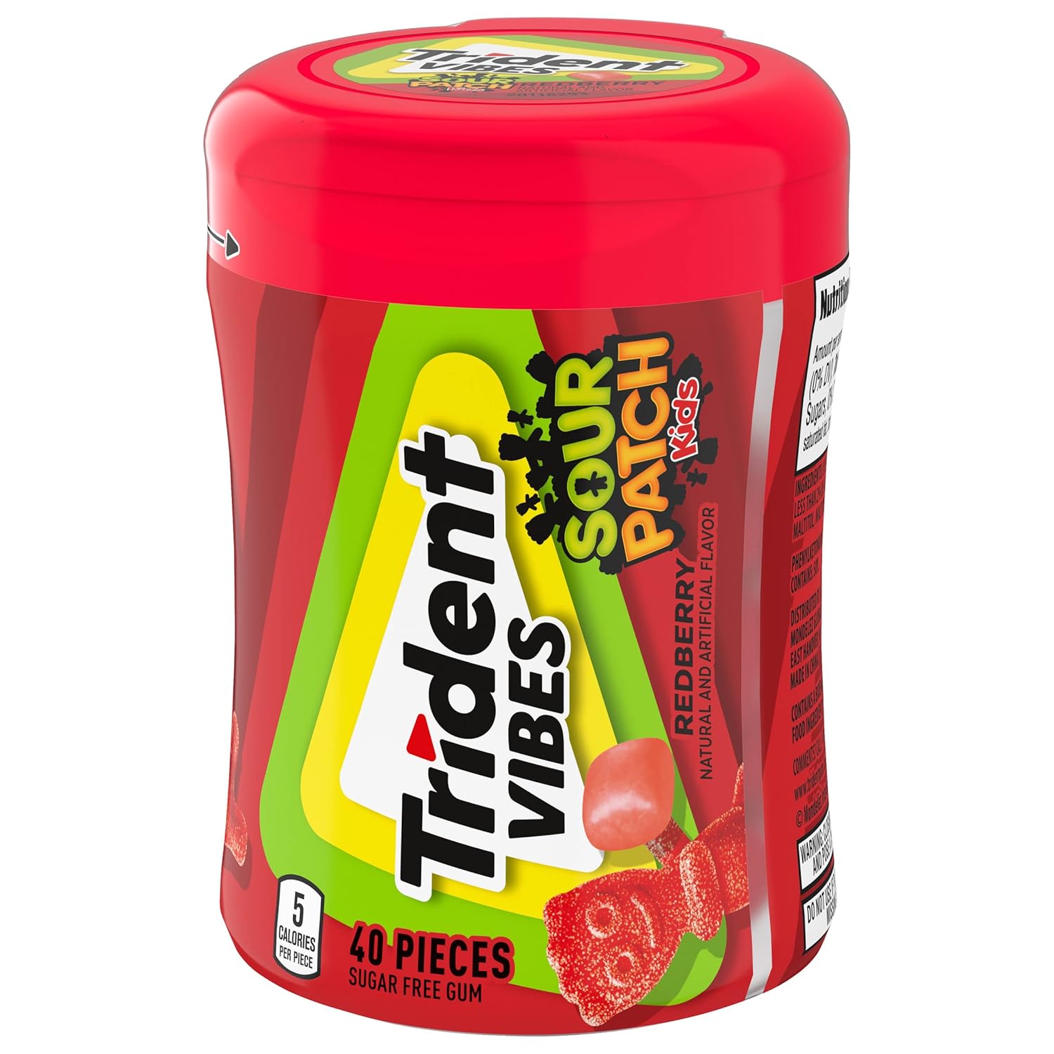 Trident Vibes SOUR PATCH KIDS Blue Raspberry Sugar-Free Chewing Gum – Beach Bag and Patio Companion, 4-Bottle 160 Count