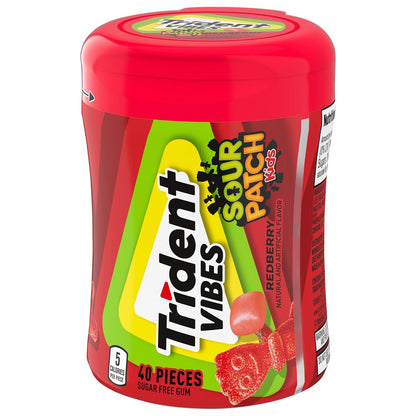 Trident Vibes SOUR PATCH KIDS Blue Raspberry Sugar-Free Chewing Gum – Beach Bag and Patio Companion, 4-Bottle 160 Count