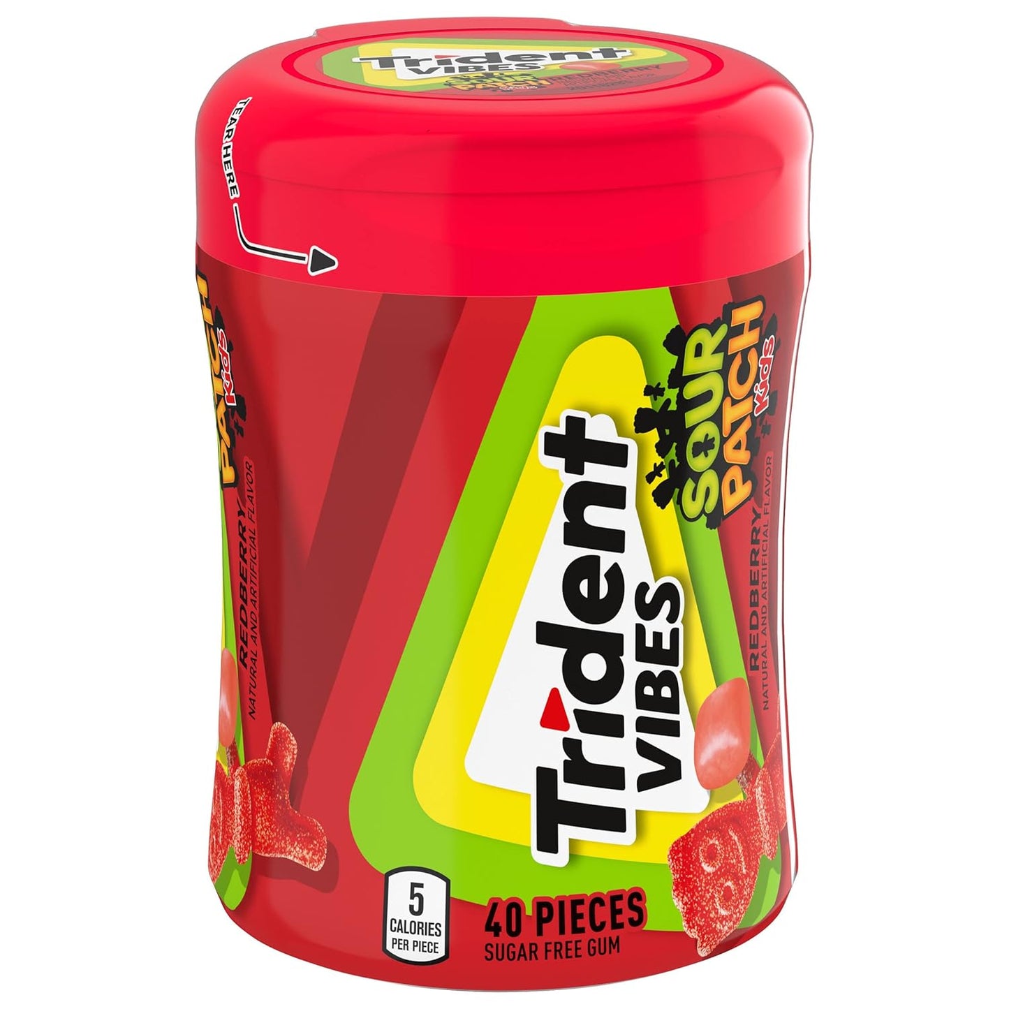 Trident Vibes SOUR PATCH KIDS Blue Raspberry Sugar-Free Chewing Gum – Beach Bag and Patio Companion, 4-Bottle 160 Count
