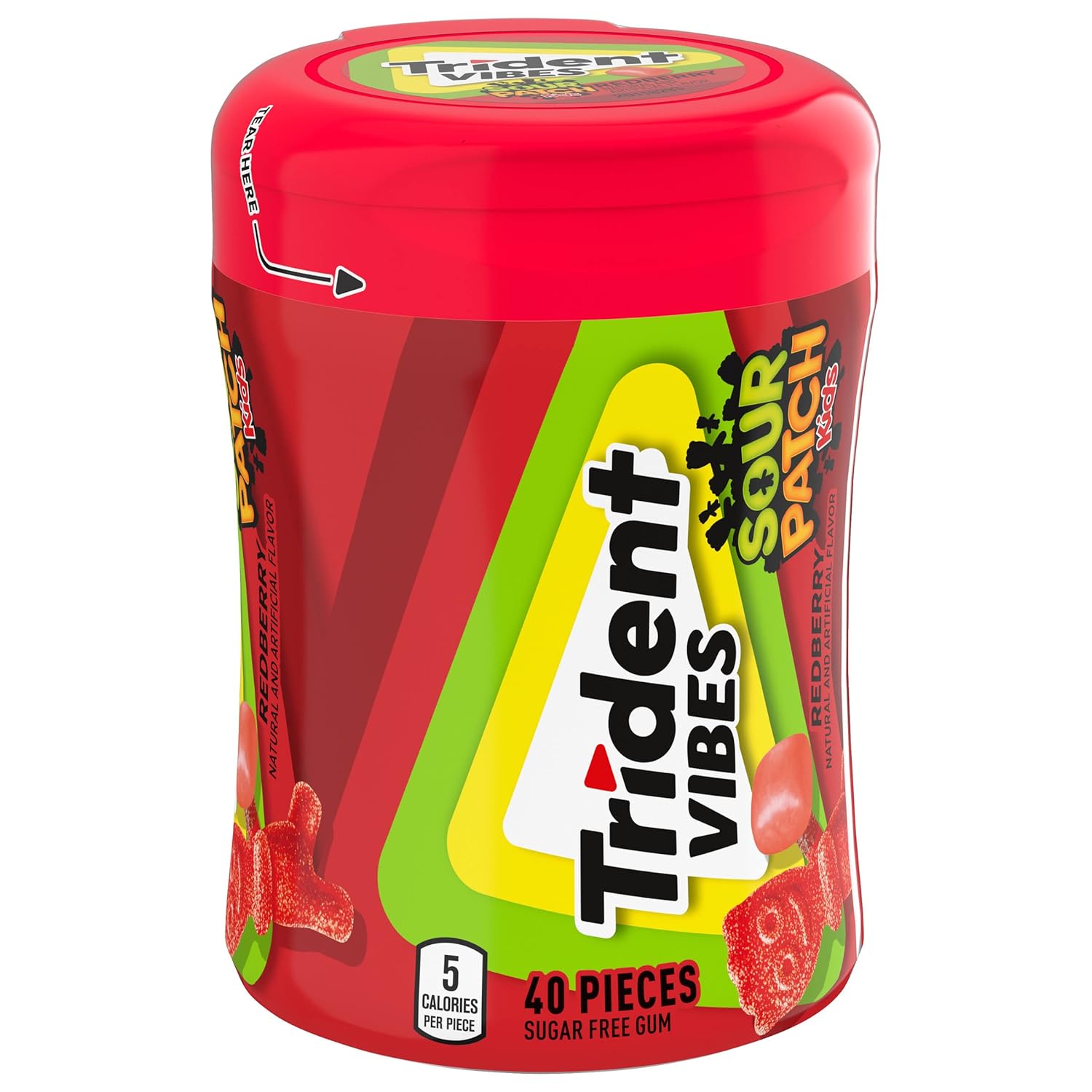 Trident Vibes SOUR PATCH KIDS Blue Raspberry Sugar-Free Chewing Gum – Beach Bag and Patio Companion, 4-Bottle 160 Count