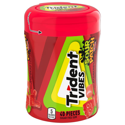 Trident Vibes SOUR PATCH KIDS Blue Raspberry Sugar-Free Chewing Gum – Beach Bag and Patio Companion, 4-Bottle 160 Count