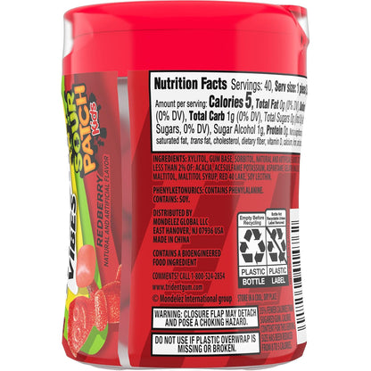 Trident Vibes SOUR PATCH KIDS Blue Raspberry Sugar-Free Chewing Gum – Beach Bag and Patio Companion, 4-Bottle 160 Count