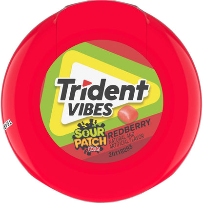 Trident Vibes SOUR PATCH KIDS Blue Raspberry Sugar-Free Chewing Gum – Beach Bag and Patio Companion, 4-Bottle 160 Count
