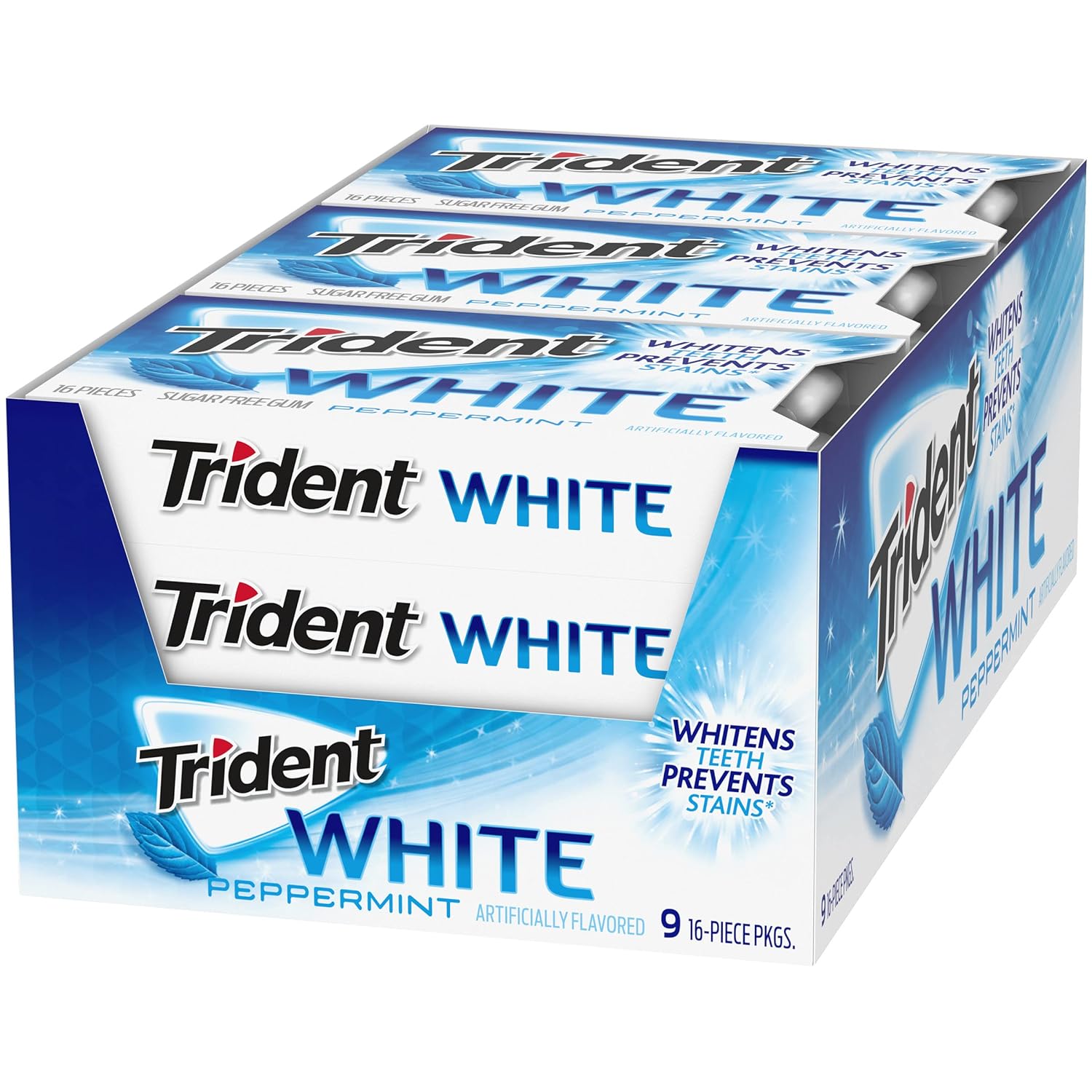 Trident White Sugar-Free Gum – Sugar-Free Gum Option for Lunchbox and Sports Bag, Peppermint, Spearmint, Wintergreen