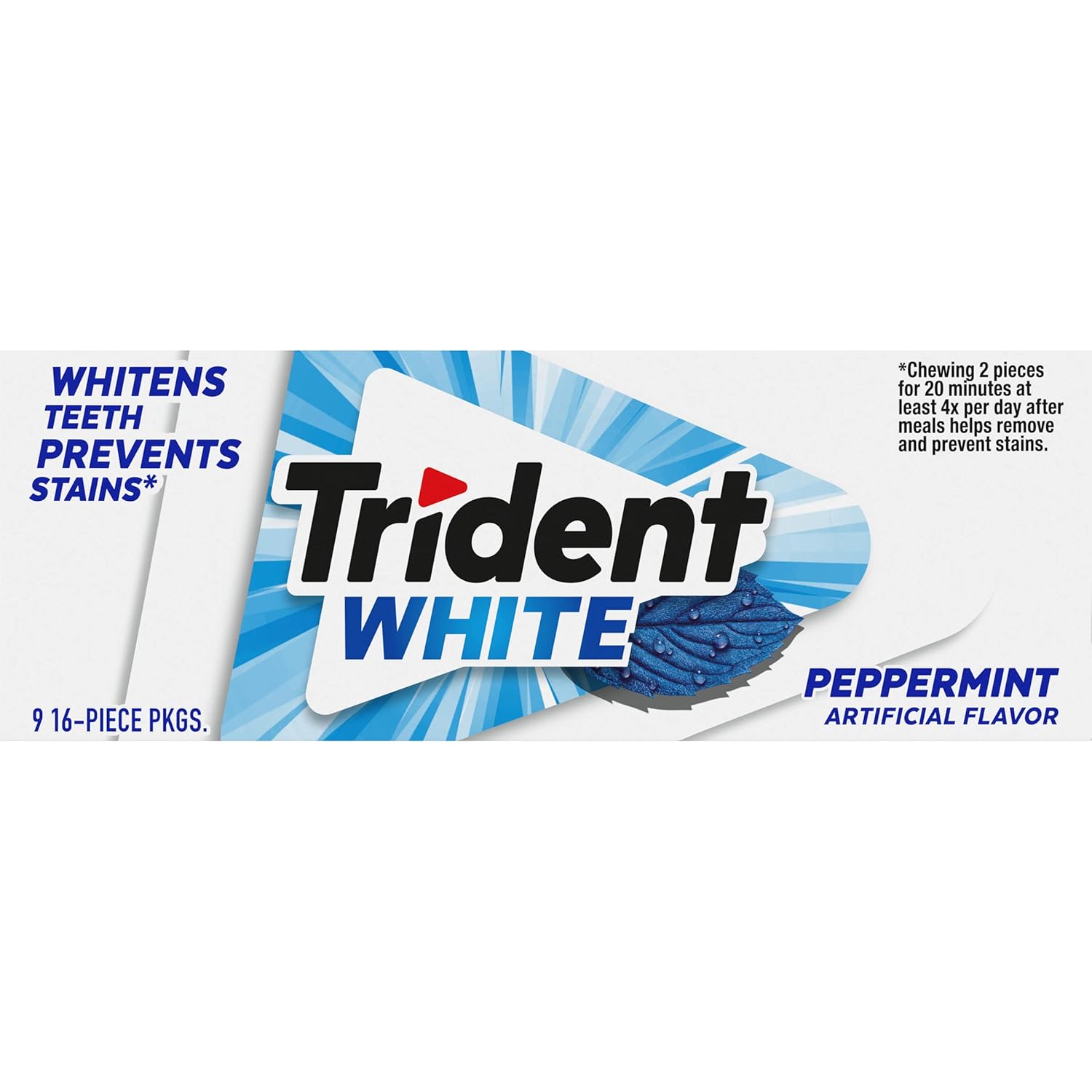 Trident White Sugar-Free Gum – Sugar-Free Gum Option for Lunchbox and Sports Bag, Peppermint, Spearmint, Wintergreen