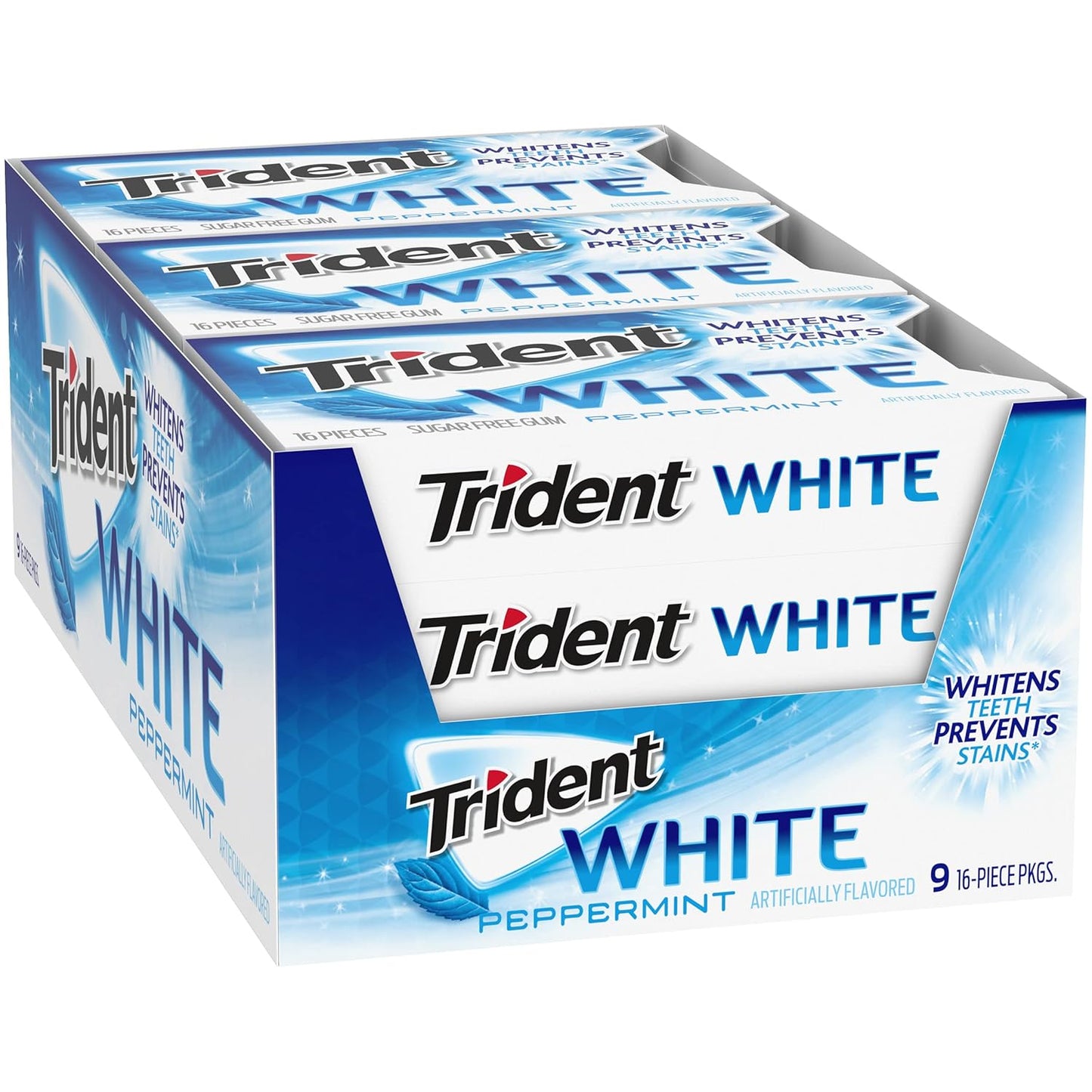 Trident White Sugar-Free Gum – Sugar-Free Gum Option for Lunchbox and Sports Bag, Peppermint, Spearmint, Wintergreen
