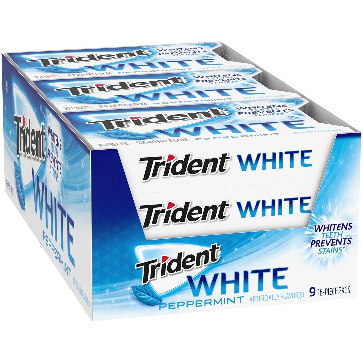 Trident White Sugar-Free Gum – Sugar-Free Gum Option for Lunchbox and Sports Bag, Peppermint, Spearmint, Wintergreen