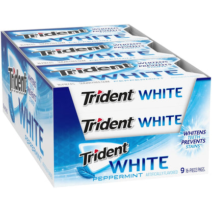 Trident White Sugar-Free Gum – Sugar-Free Gum Option for Lunchbox and Sports Bag, Peppermint, Spearmint, Wintergreen