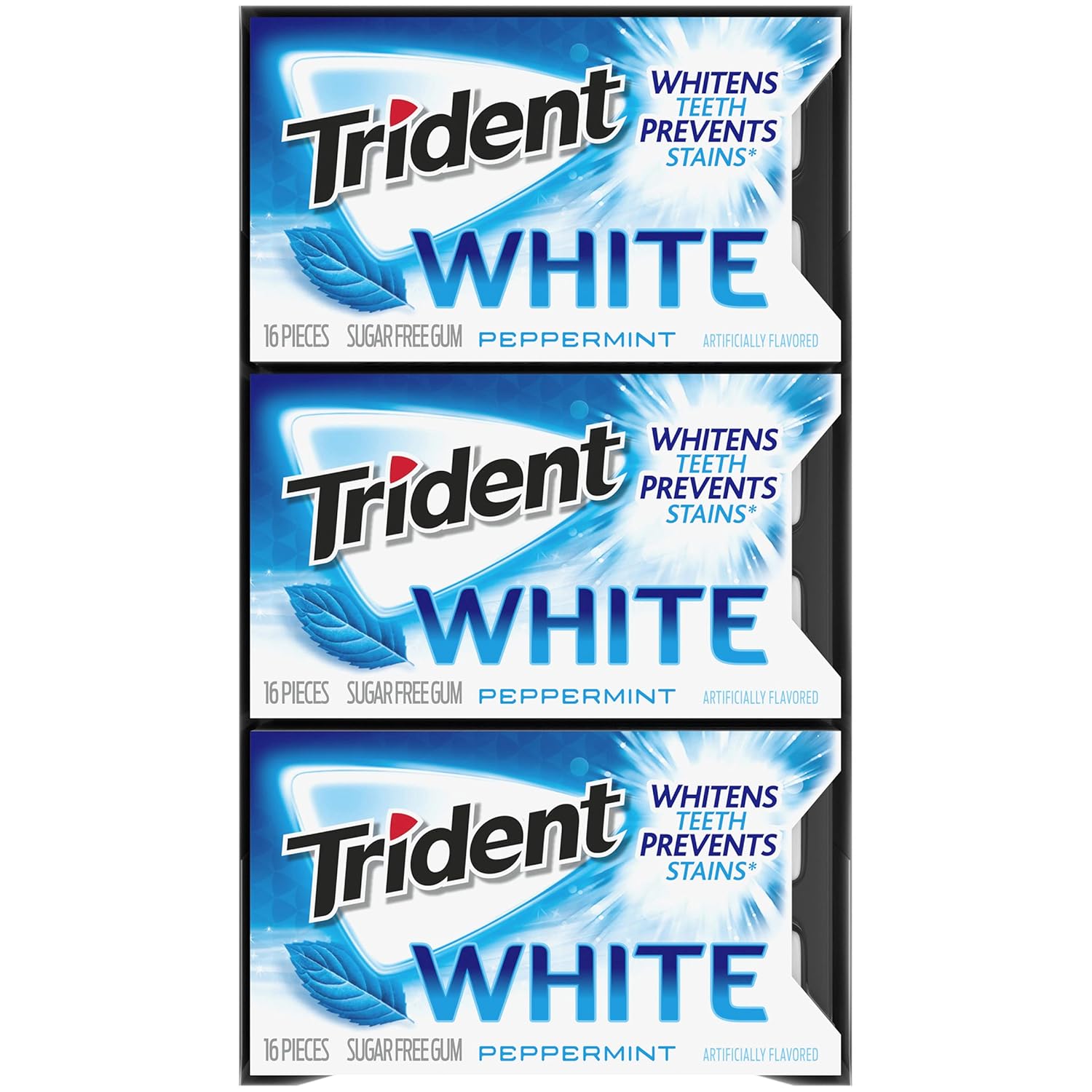 Trident White Sugar-Free Gum – Sugar-Free Gum Option for Lunchbox and Sports Bag, Peppermint, Spearmint, Wintergreen