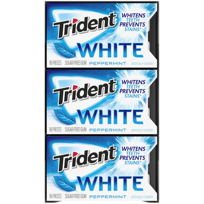 Trident White Sugar-Free Gum – Sugar-Free Gum Option for Lunchbox and Sports Bag, Peppermint, Spearmint, Wintergreen