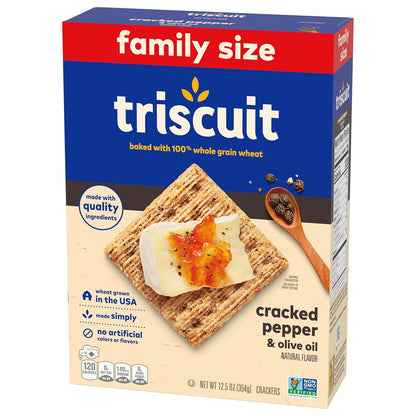 Triscuit Cracked Pepper & Olive Oil Crackers – Olive Oil Baked Cracker for Spinach Dip and Hummus Pairing