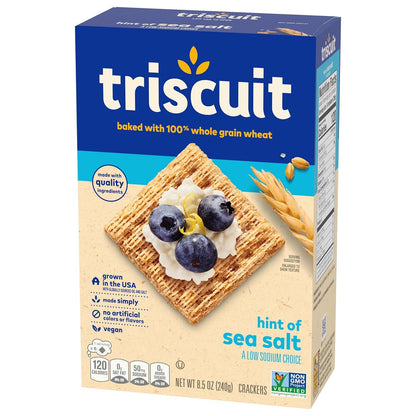 Triscuit Hint of Sea Salt Whole Grain Crackers – Family Pantry Staple for Packing Lunches on Busy Mornings